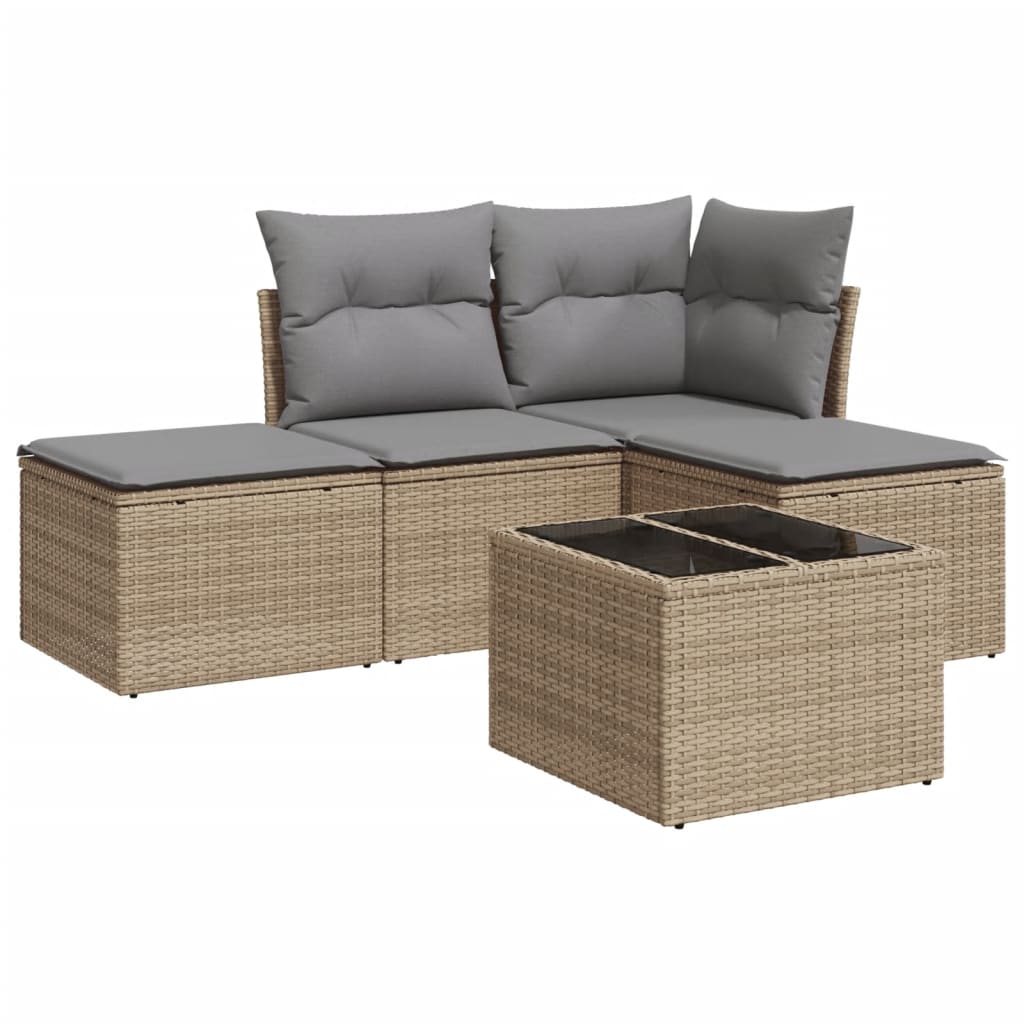 vidaXL Set canapele de grădină cu perne, 5 piese, bej, poliratan vidaXL Set canapele de grădină cu perne, 5 piese, bej, poliratan