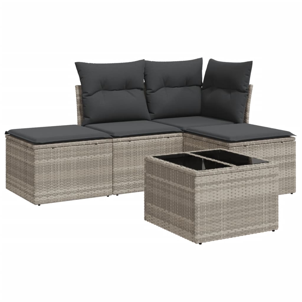 vidaXL Set canapele de grădină cu perne, 5 piese gri deschis poliratan