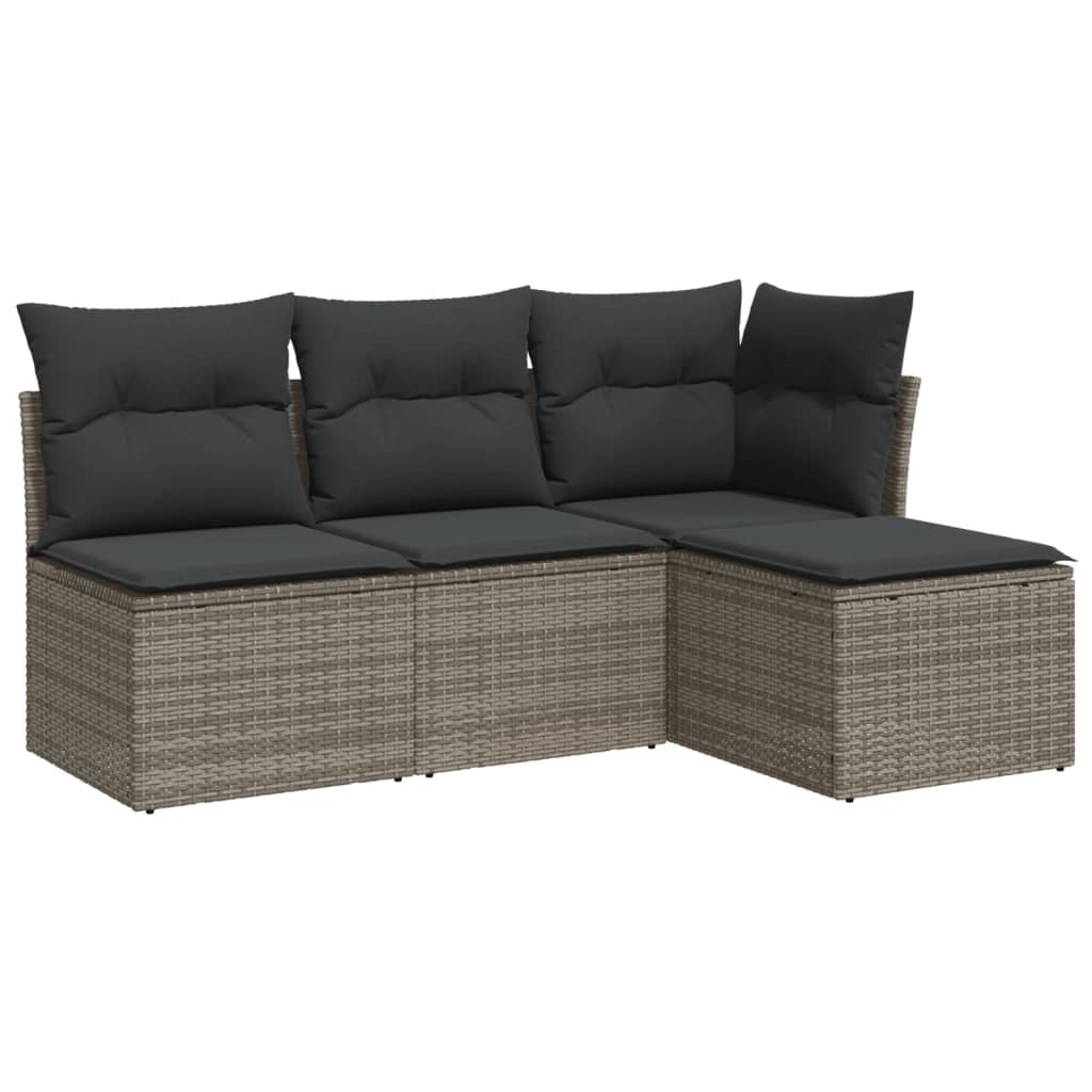 vidaXL Set canapea de grădină cu perne, 4 piese, gri, poliratan vidaXL Set canapea de grădină cu perne, 4 piese, gri, poliratan