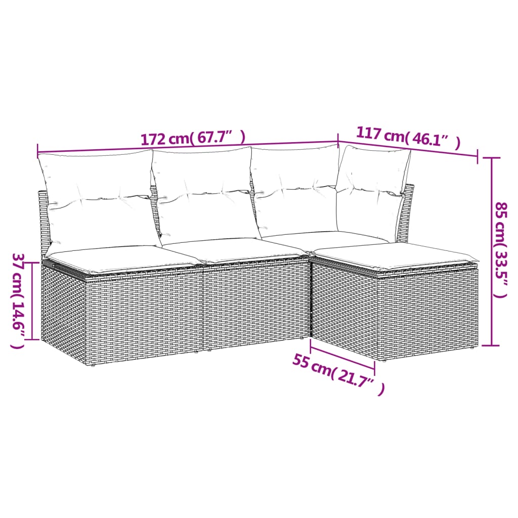 vidaXL Set canapea de grădină cu perne, 4 piese, gri, poliratan vidaXL Set canapea de grădină cu perne, 4 piese, gri, poliratan