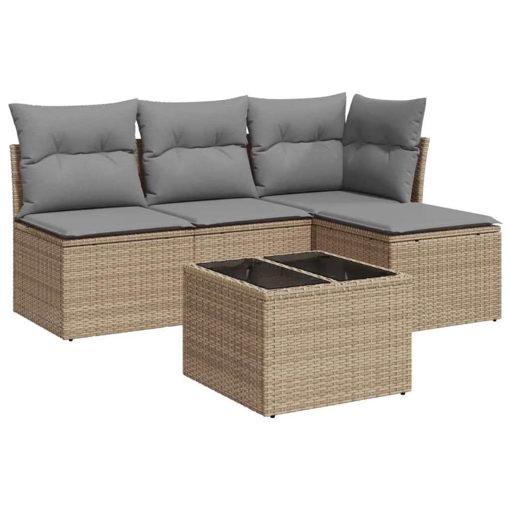 vidaXL Set canapele de grădină cu perne, 5 piese, bej, poliratan vidaXL Set canapele de grădină cu perne, 5 piese, bej, poliratan