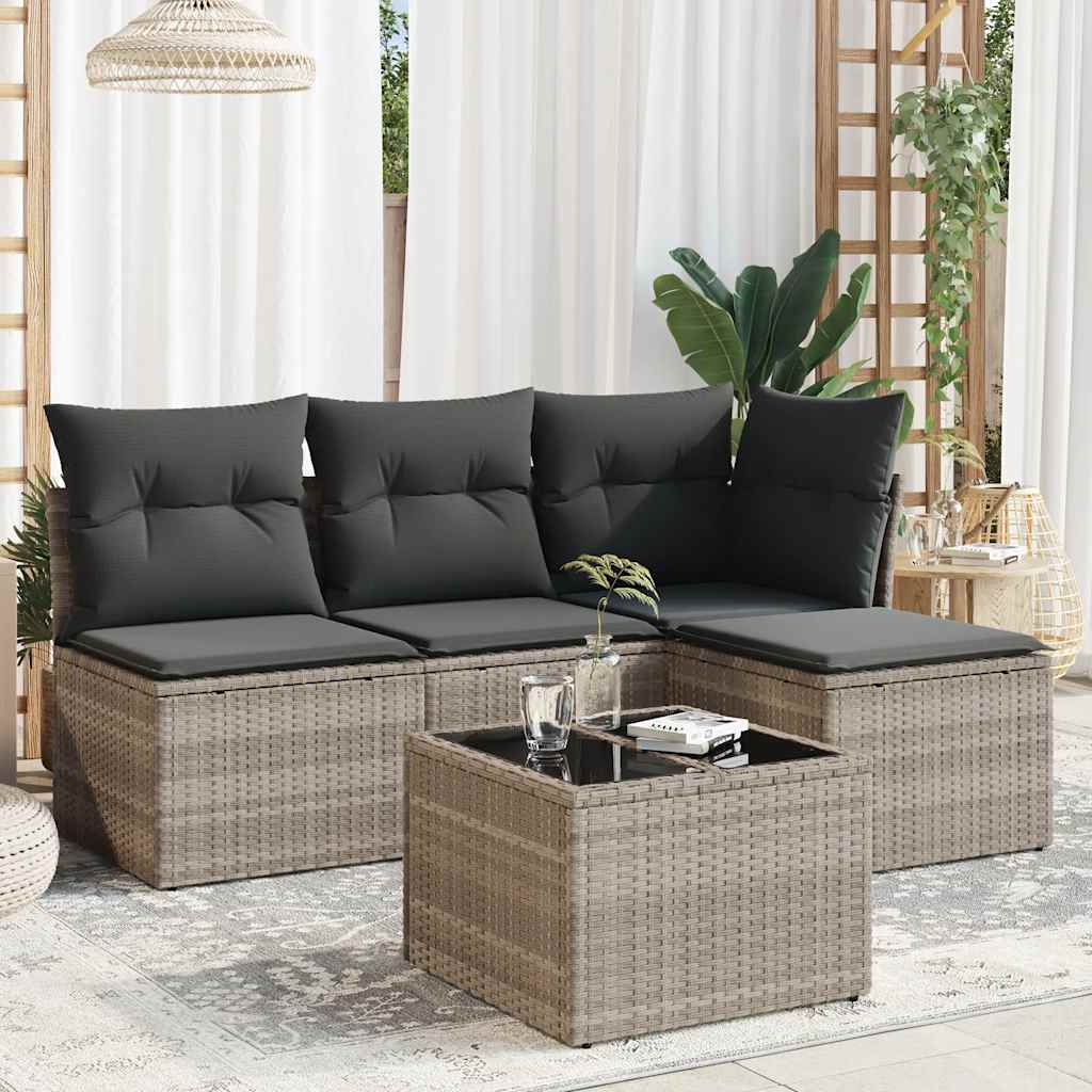 vidaXL Set canapele de grădină cu perne, 5 piese gri deschis poliratan vidaXL Set canapele de grădină cu perne, 5 piese gri deschis poliratan