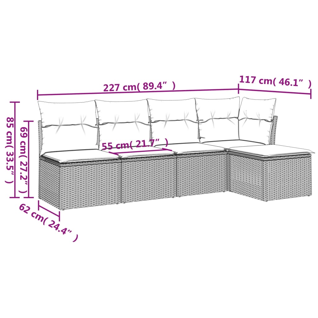 vidaXL Set canapele de grădină cu perne, 5 piese, bej, poliratan