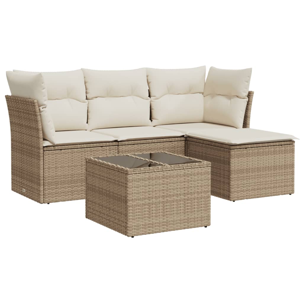 vidaXL Set canapele de grădină cu perne, 5 piese, bej, poliratan