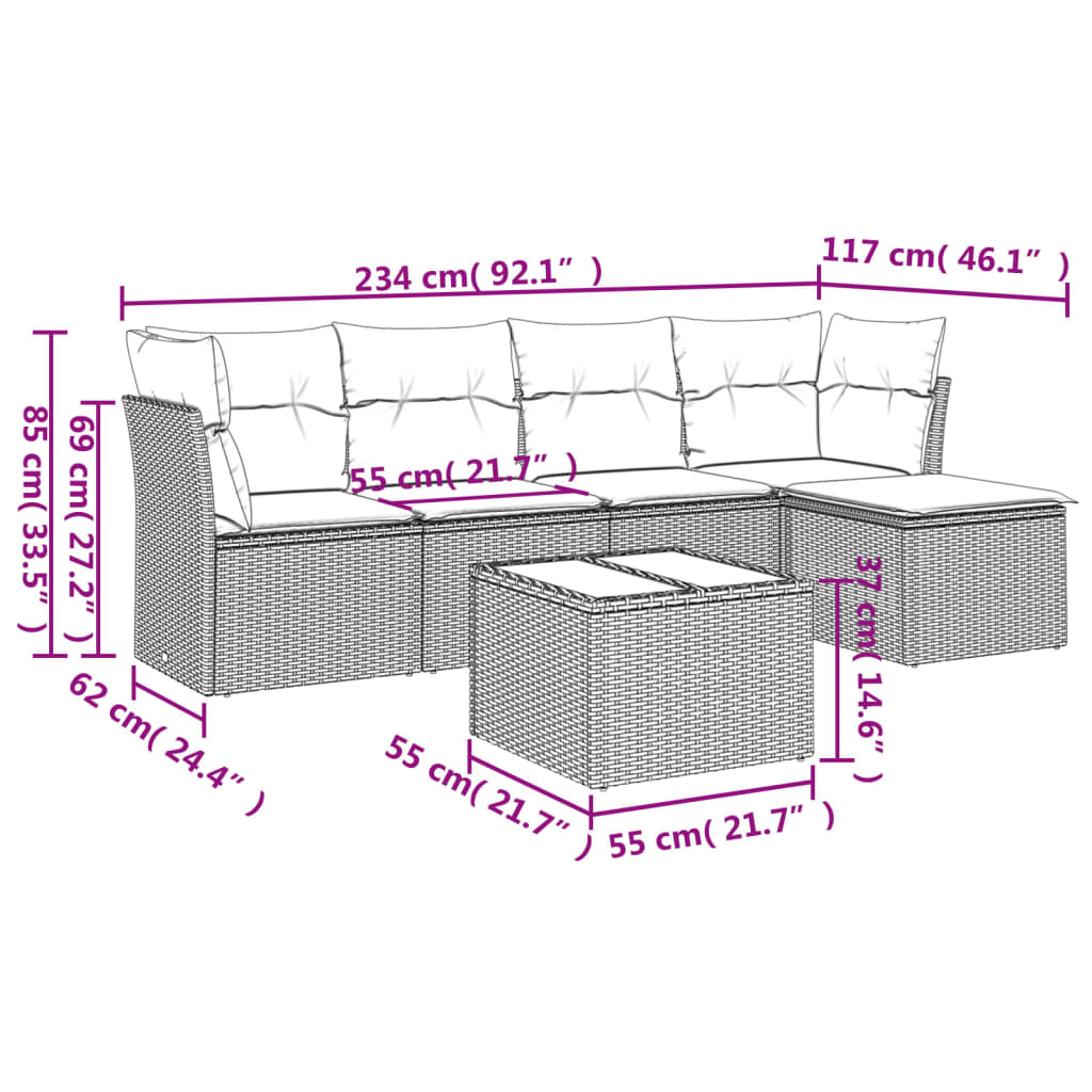 vidaXL Set mobilier grădină cu perne, 6 piese, gri, poliratan