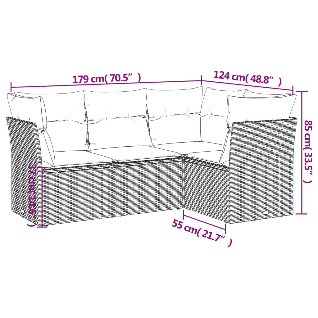 vidaXL Set canapea de grădină cu perne, 4 piese, gri, poliratan vidaXL Set canapea de grădină cu perne, 4 piese, gri, poliratan