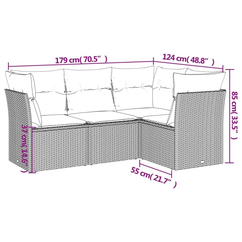 vidaXL Set canapea de grădină cu perne, 4 piese, gri deschis poliratan vidaXL Set canapea de grădină cu perne, 4 piese, gri deschis poliratan