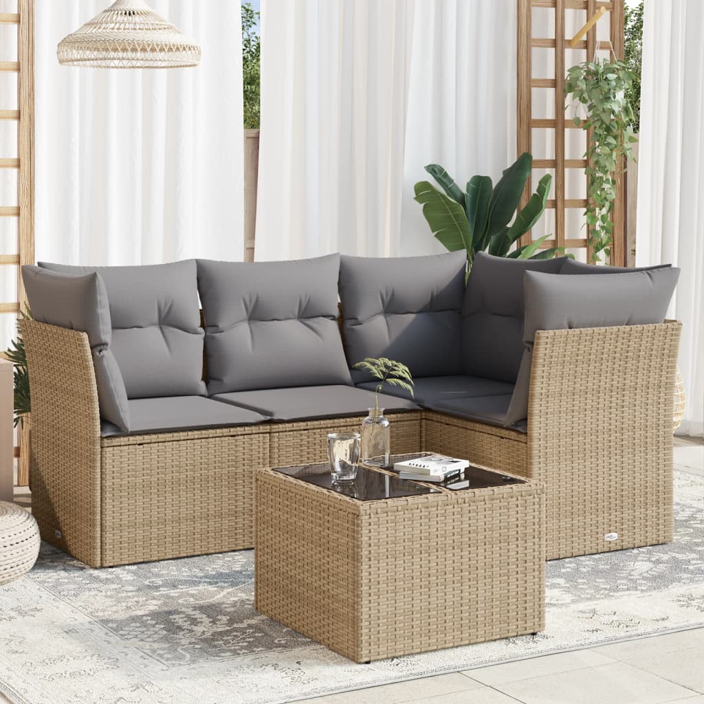 vidaXL Set canapele de grădină cu perne, 5 piese, bej, poliratan vidaXL Set canapele de grădină cu perne, 5 piese, bej, poliratan