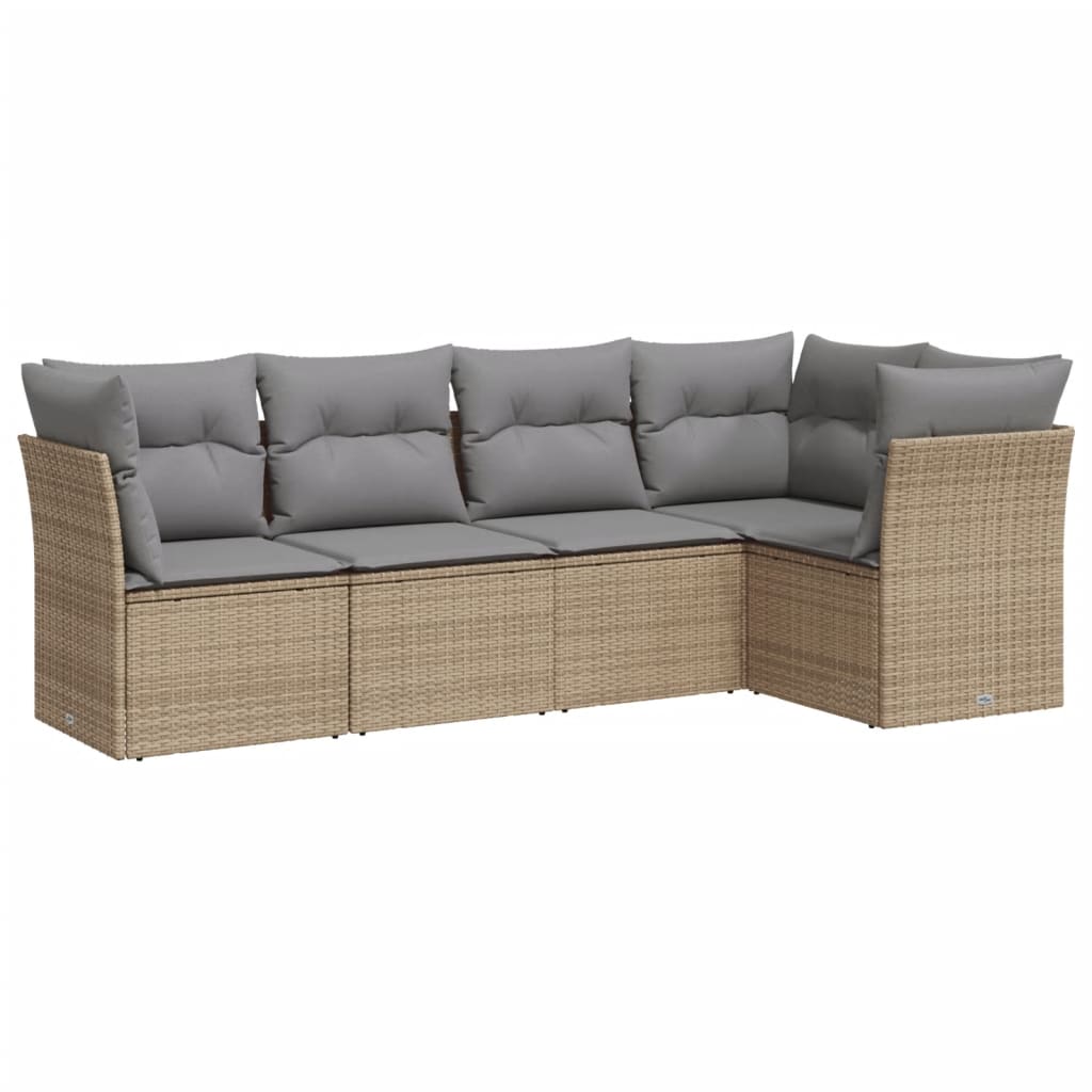 vidaXL Set canapele de grădină cu perne, 5 piese, bej, poliratan vidaXL Set canapele de grădină cu perne, 5 piese, bej, poliratan