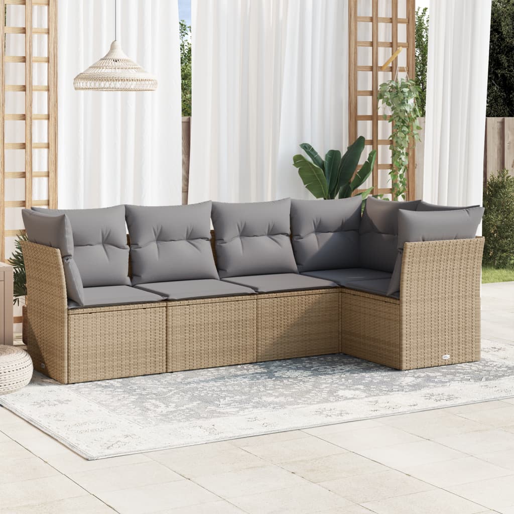 vidaXL Set canapele de grădină cu perne, 5 piese, bej, poliratan vidaXL Set canapele de grădină cu perne, 5 piese, bej, poliratan