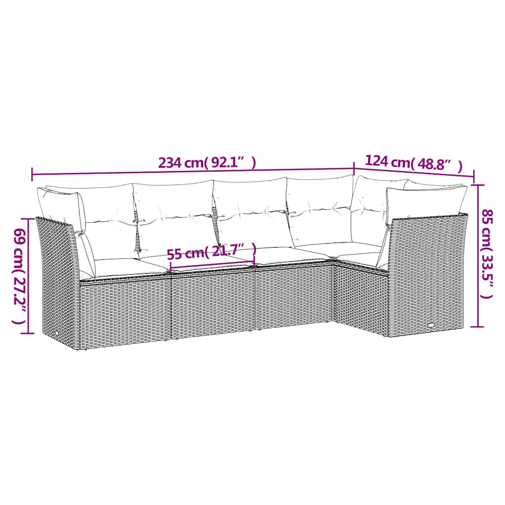 vidaXL Set canapele de grădină cu perne, 5 piese gri deschis poliratan