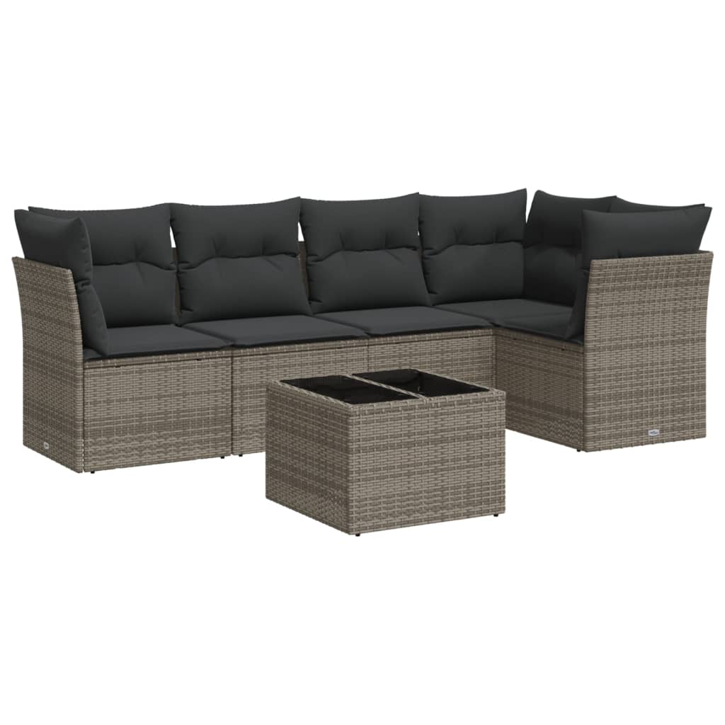 vidaXL Set mobilier grădină cu perne, 6 piese, gri, poliratan vidaXL Set mobilier grădină cu perne, 6 piese, gri, poliratan