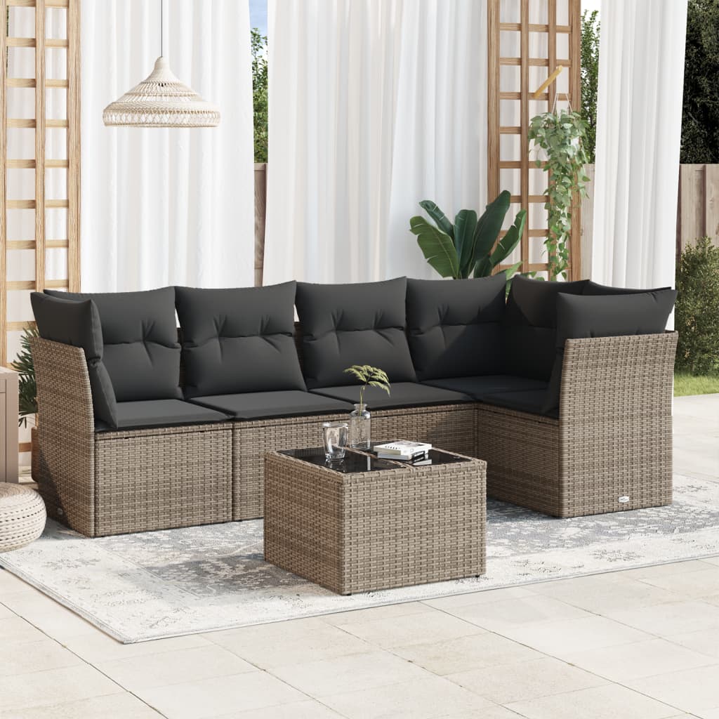 vidaXL Set mobilier grădină cu perne, 6 piese, gri, poliratan vidaXL Set mobilier grădină cu perne, 6 piese, gri, poliratan