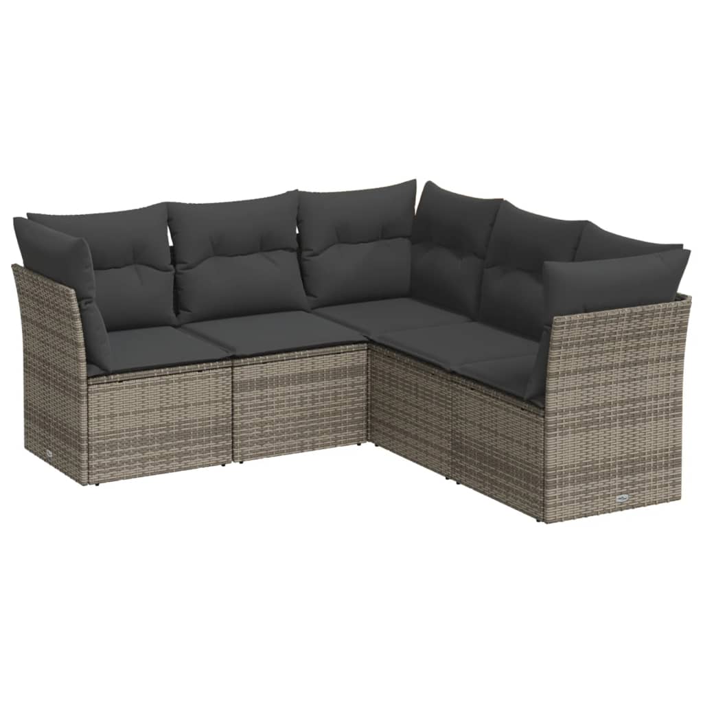 vidaXL Set canapea de grădină cu perne, 5 piese, gri, poliratan vidaXL Set canapea de grădină cu perne, 5 piese, gri, poliratan