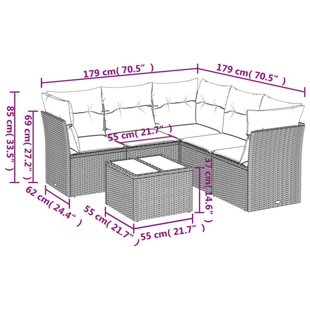 vidaXL Set mobilier grădină cu perne, 6 piese, gri, poliratan