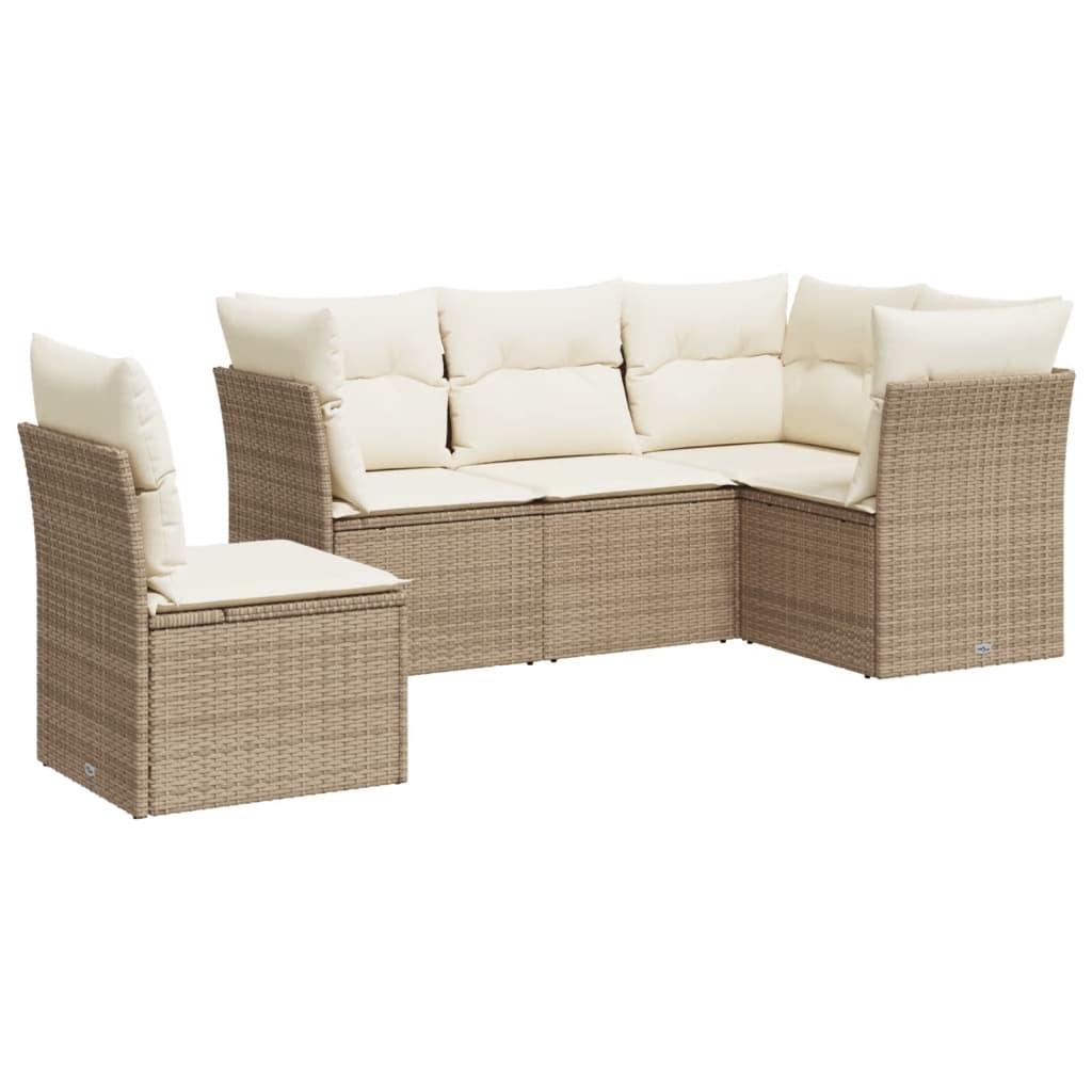 vidaXL Set canapele de grădină cu perne, 5 piese, bej, poliratan vidaXL Set canapele de grădină cu perne, 5 piese, bej, poliratan