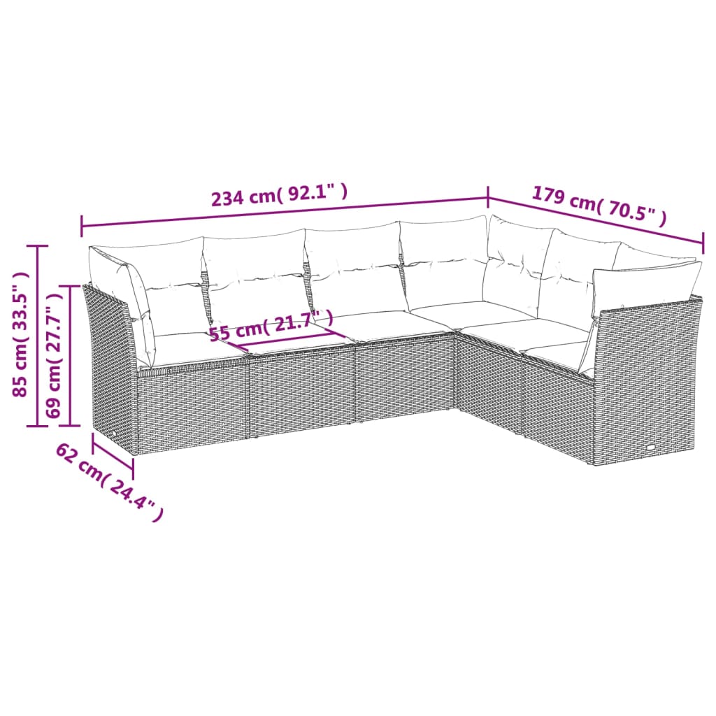 vidaXL Set mobilier grădină cu perne, 6 piese, gri, poliratan