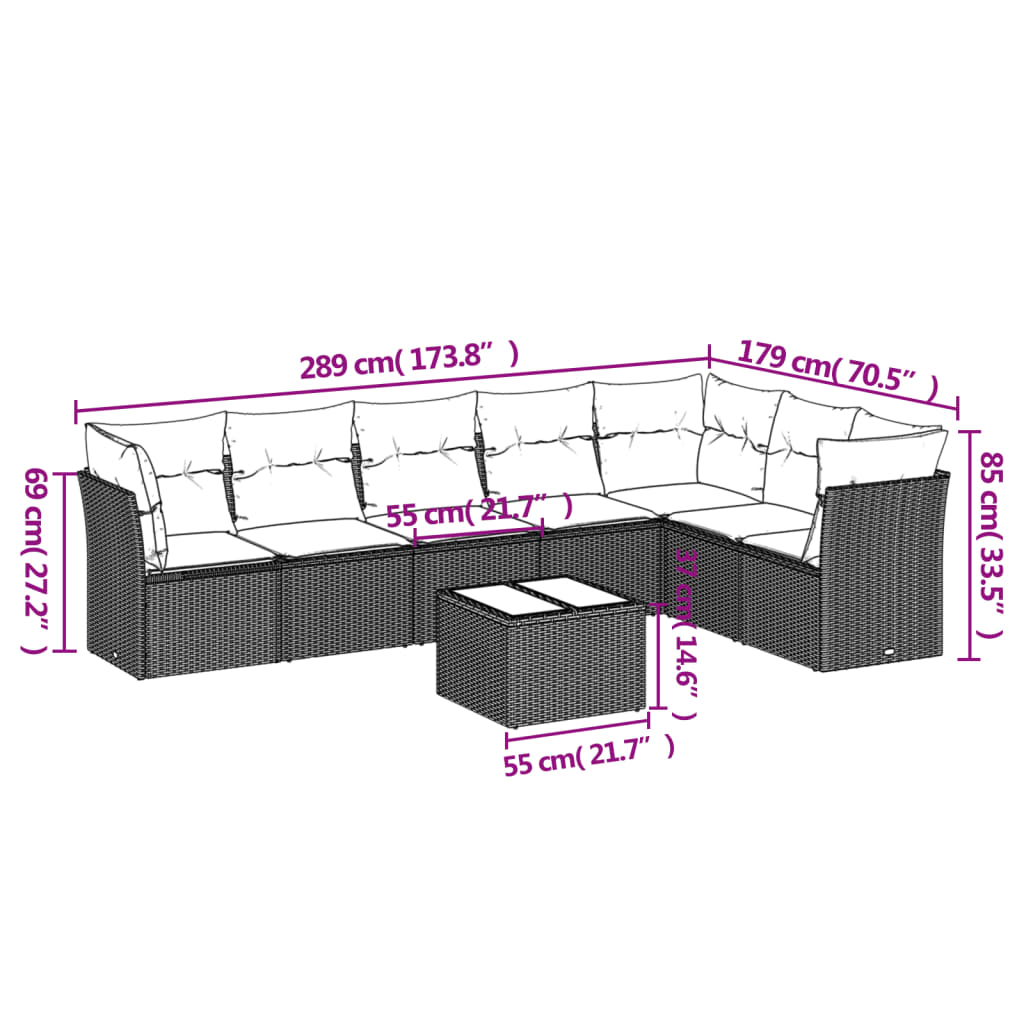 vidaXL Set mobilier de grădină cu perne, 8 piese, negru, poliratan