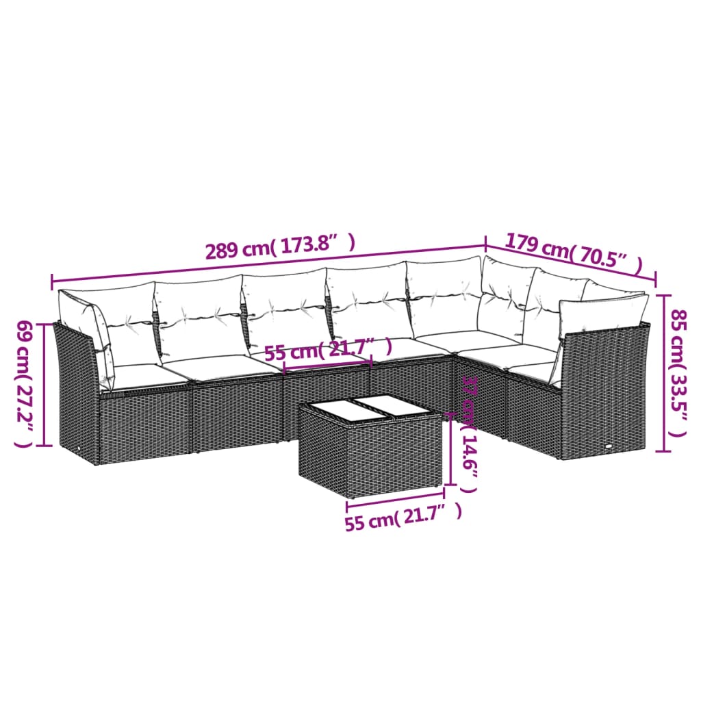 vidaXL Set mobilier de grădină cu perne, 8 piese, negru, poliratan