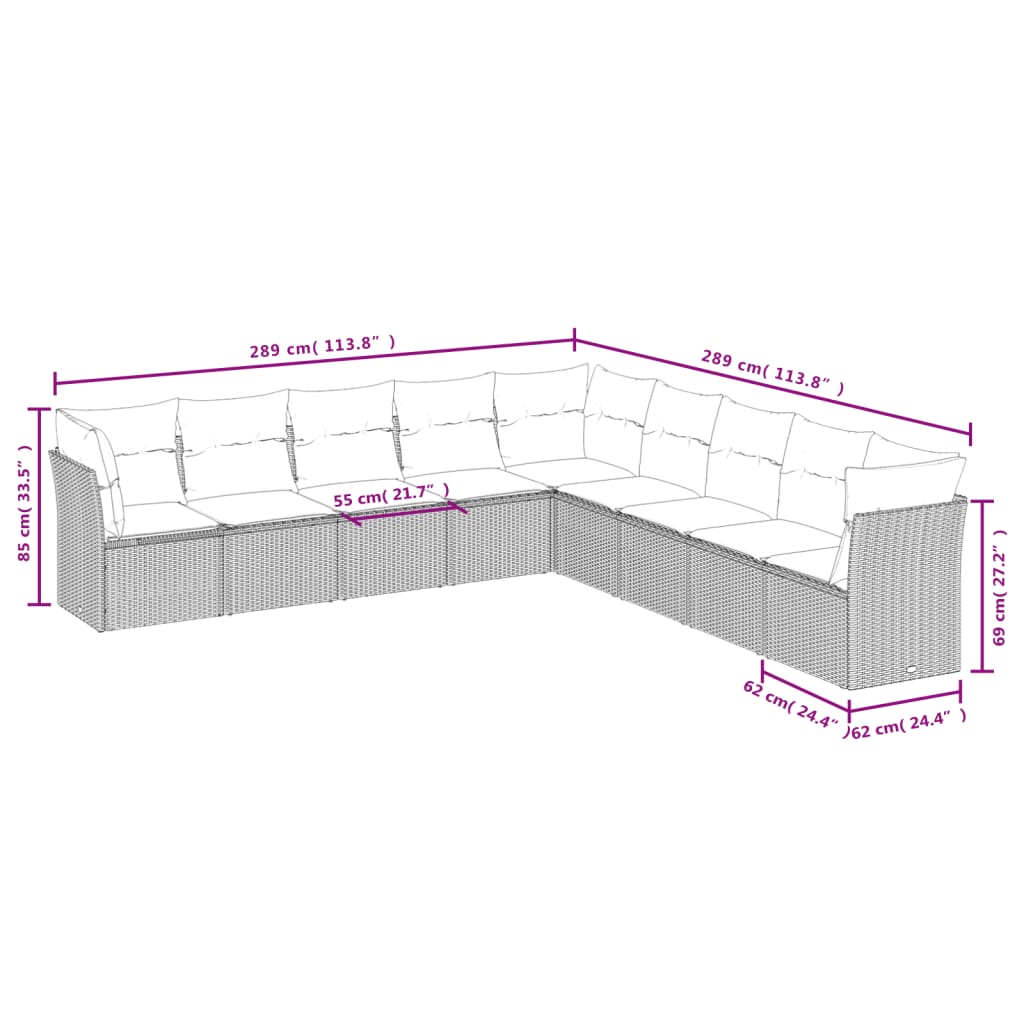 vidaXL Set mobilier de grădină cu perne, 9 piese, negru, poliratan vidaXL Set mobilier de grădină cu perne, 9 piese, negru, poliratan