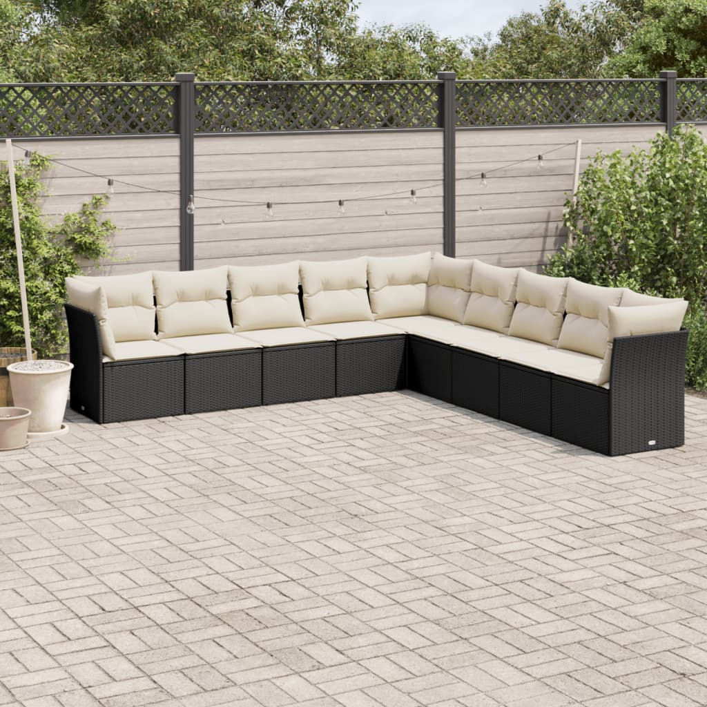 vidaXL Set mobilier de grădină cu perne, 9 piese, negru, poliratan vidaXL Set mobilier de grădină cu perne, 9 piese, negru, poliratan