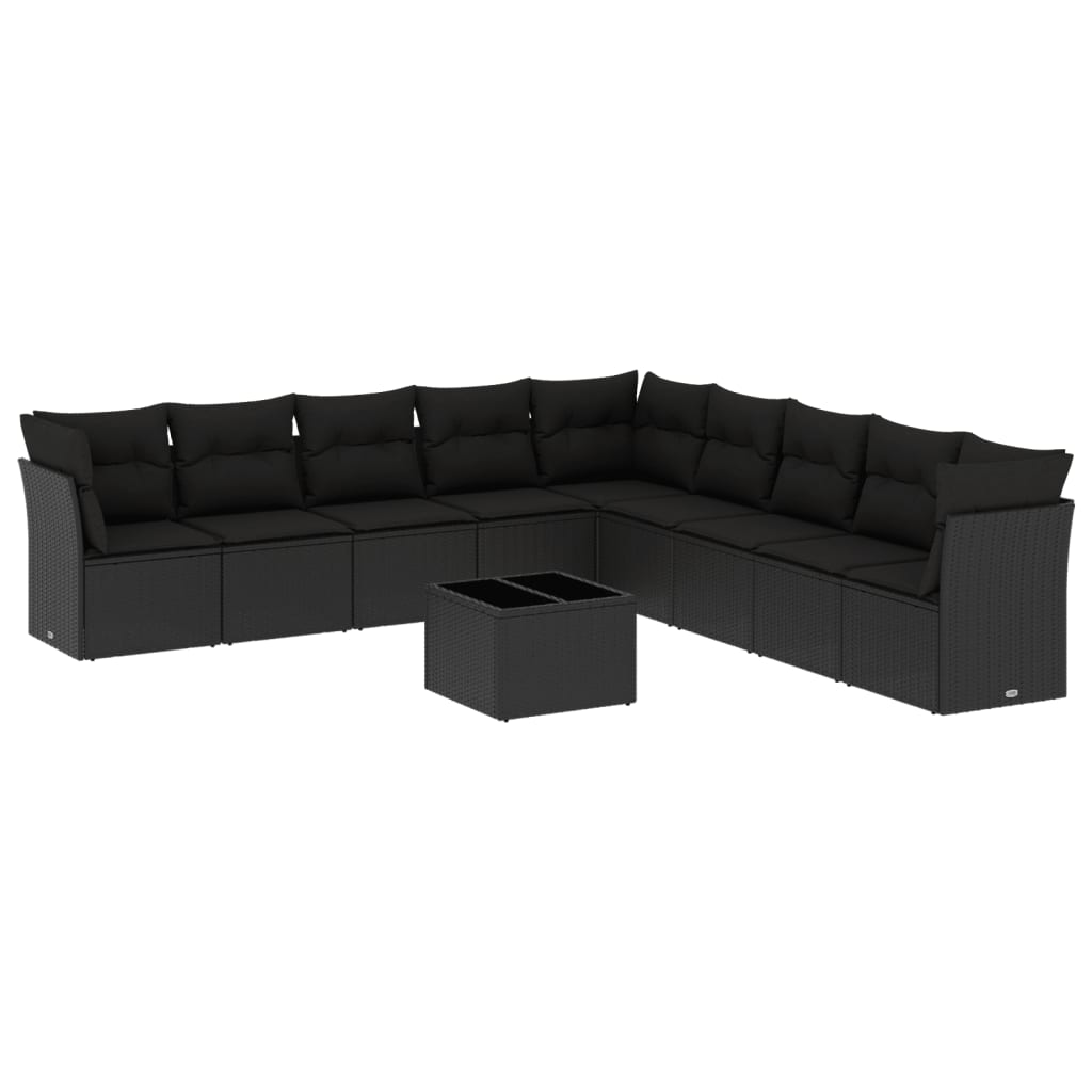 vidaXL Set canapele de grădină cu perne, 10 piese, negru, poliratan