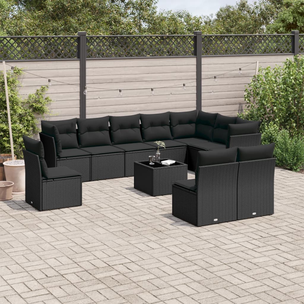 vidaXL Set canapele de grădină cu perne, 11 piese, negru, poliratan vidaXL Set canapele de grădină cu perne, 11 piese, negru, poliratan