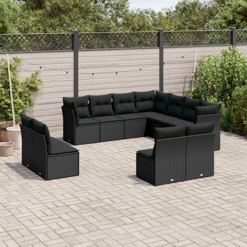 vidaXL Set canapele de grădină cu perne, 11 piese, negru, poliratan vidaXL Set canapele de grădină cu perne, 11 piese, negru, poliratan