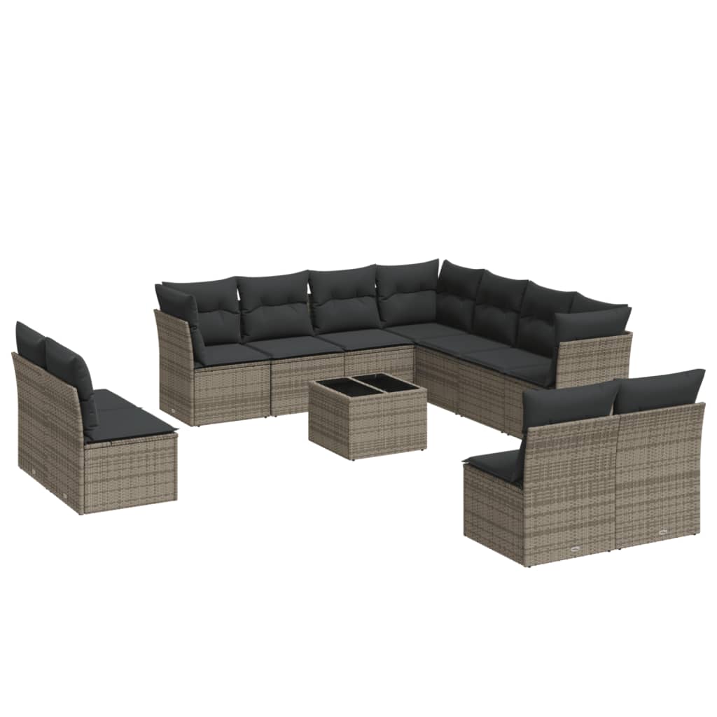 vidaXL Set canapea de grădină cu perne, 12 piese, gri, poliratan vidaXL Set canapea de grădină cu perne, 12 piese, gri, poliratan