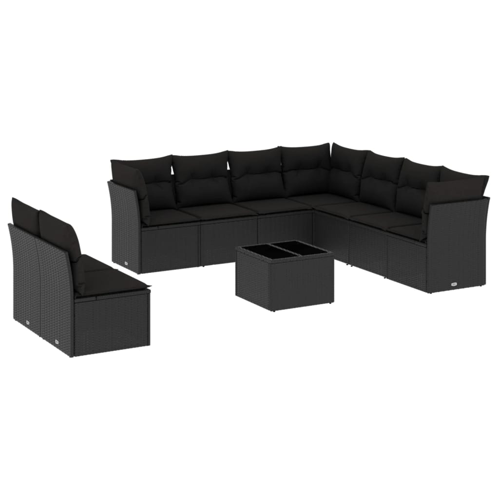vidaXL Set canapele de grădină cu perne, 10 piese, negru, poliratan vidaXL Set canapele de grădină cu perne, 10 piese, negru, poliratan