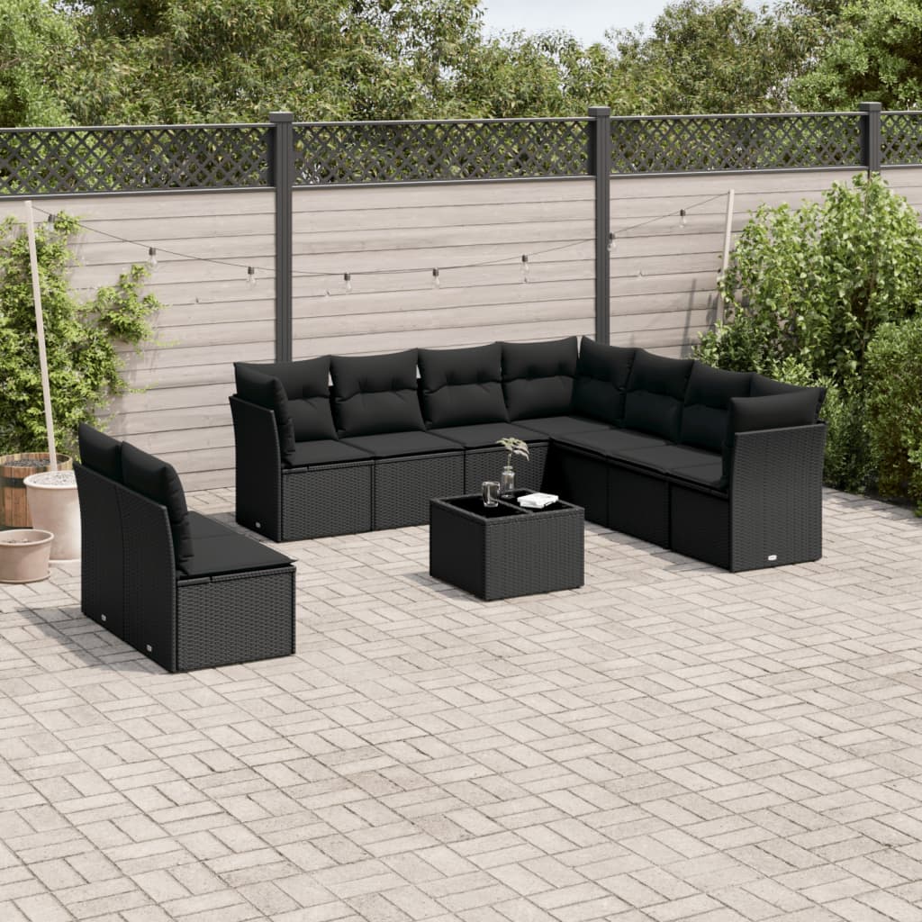 vidaXL Set canapele de grădină cu perne, 10 piese, negru, poliratan vidaXL Set canapele de grădină cu perne, 10 piese, negru, poliratan