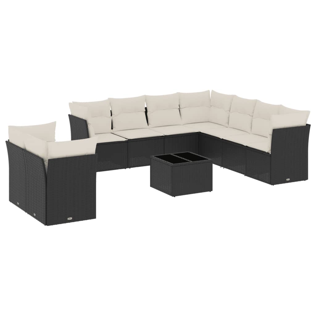 vidaXL Set canapele de grădină cu perne, 10 piese, negru, poliratan