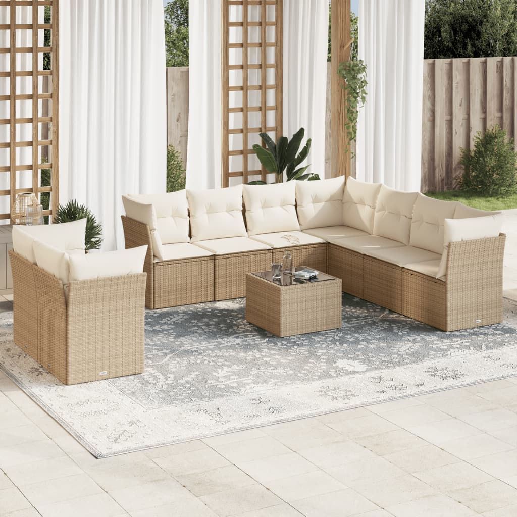 vidaXL Set canapele de grădină cu perne, 10 piese, bej, poliratan