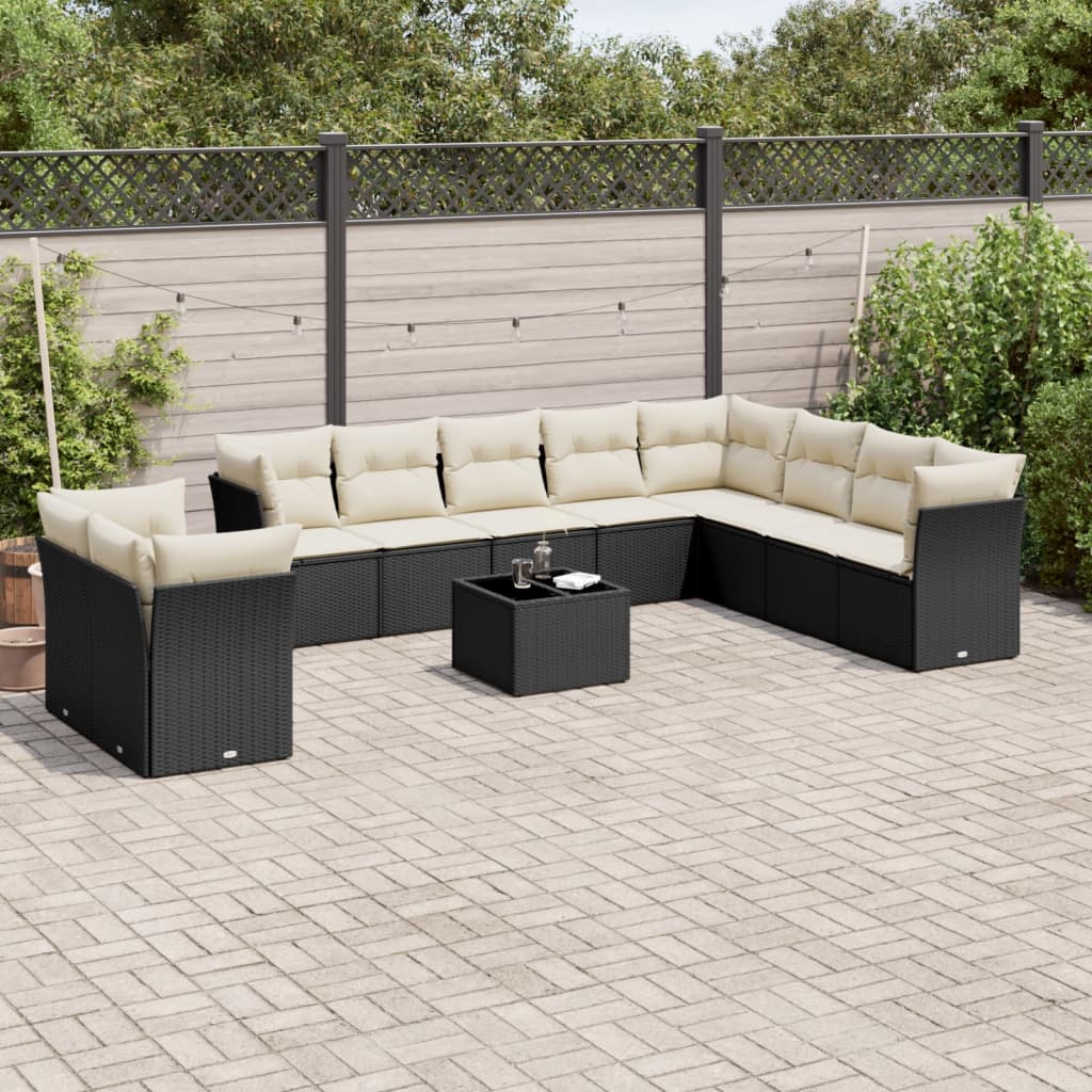 vidaXL Set canapele de grădină cu perne, 11 piese, negru, poliratan vidaXL Set canapele de grădină cu perne, 11 piese, negru, poliratan