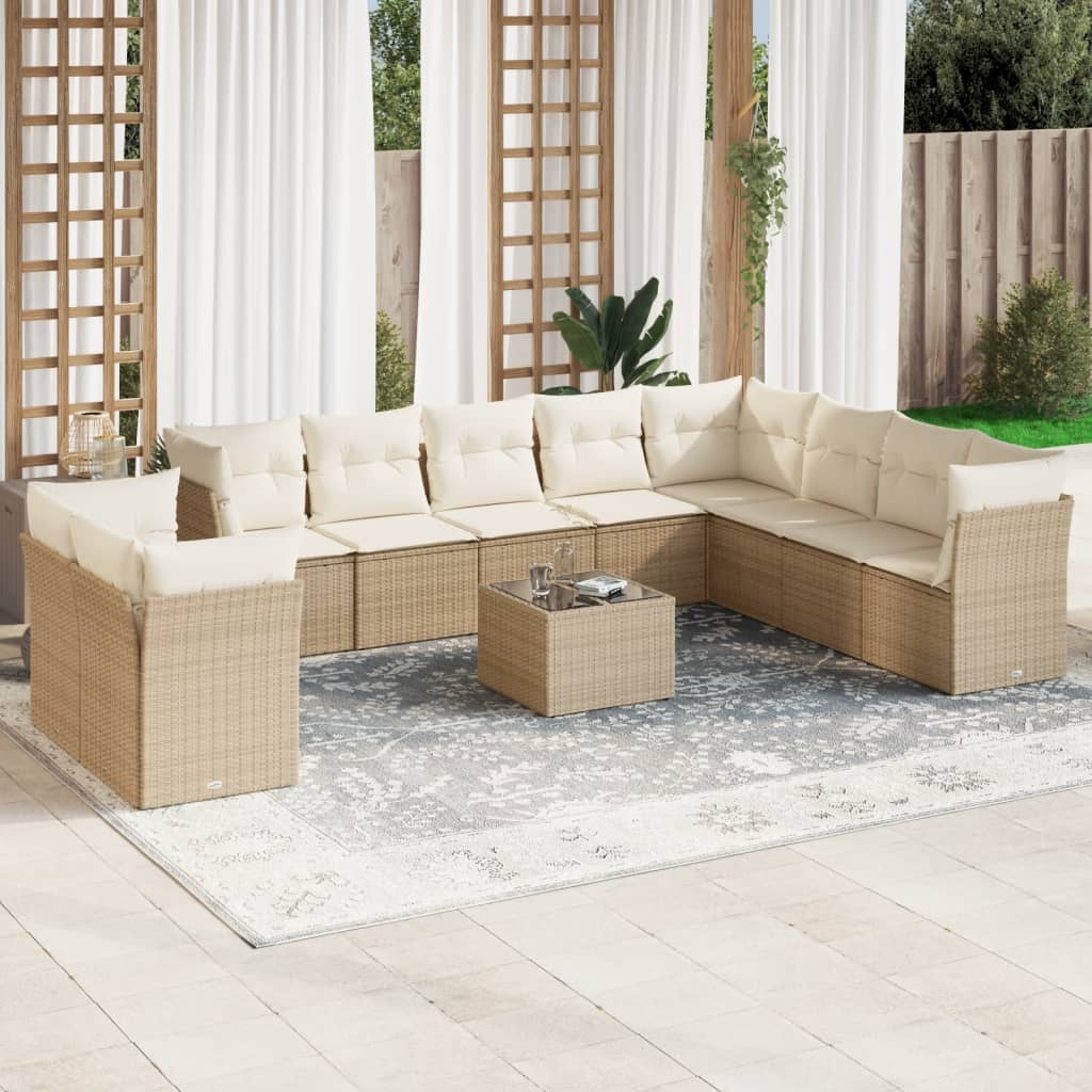 vidaXL Set canapele de grădină cu perne, 11 piese, bej, poliratan vidaXL Set canapele de grădină cu perne, 11 piese, bej, poliratan