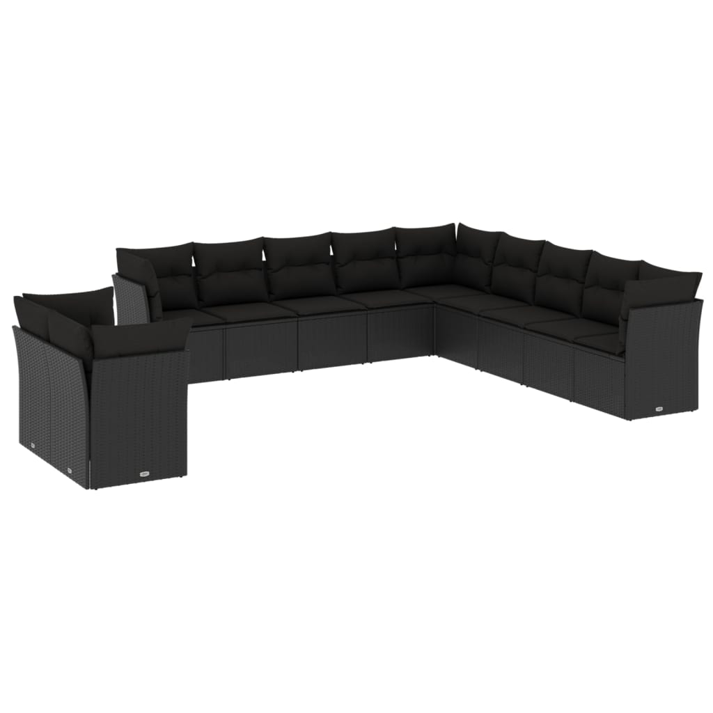 vidaXL Set canapele de grădină cu perne, 11 piese, negru, poliratan