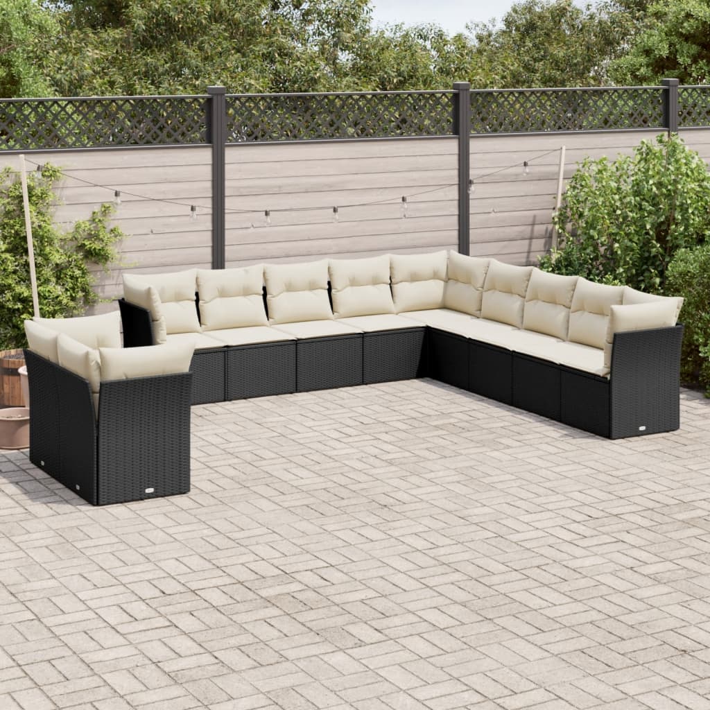 vidaXL Set canapele de grădină cu perne, 11 piese, negru, poliratan vidaXL Set canapele de grădină cu perne, 11 piese, negru, poliratan