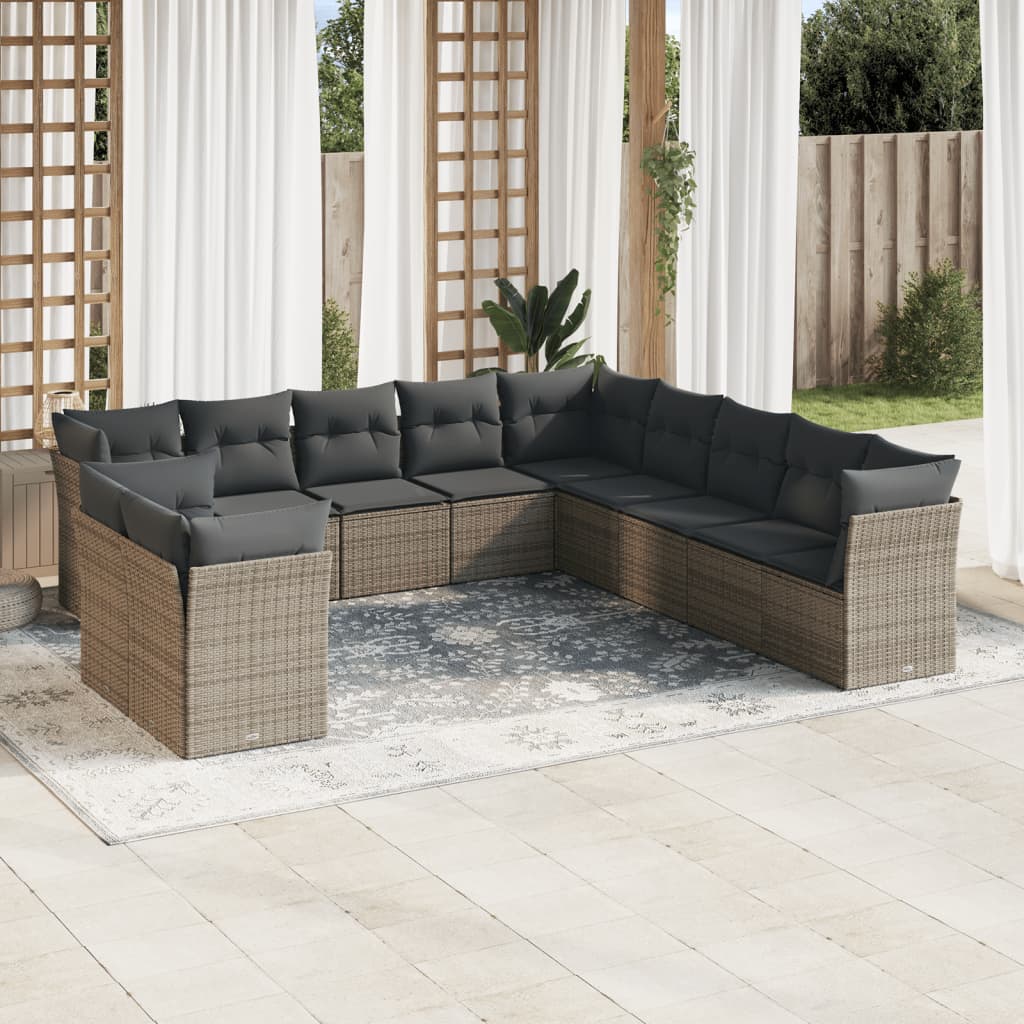 vidaXL Set canapele de grădină cu perne, 11 piese, gri, poliratan vidaXL Set canapele de grădină cu perne, 11 piese, gri, poliratan