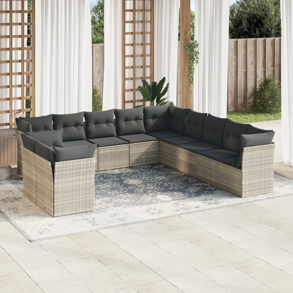 vidaXL Set canapele de grădină cu perne, 11 piese, gri, poliratan vidaXL Set canapele de grădină cu perne, 11 piese, gri, poliratan