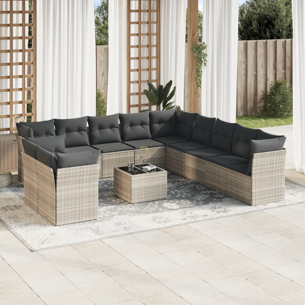 vidaXL Set canapele de grădină cu perne, 12piese gri deschis poliratan vidaXL Set canapele de grădină cu perne, 12piese gri deschis poliratan