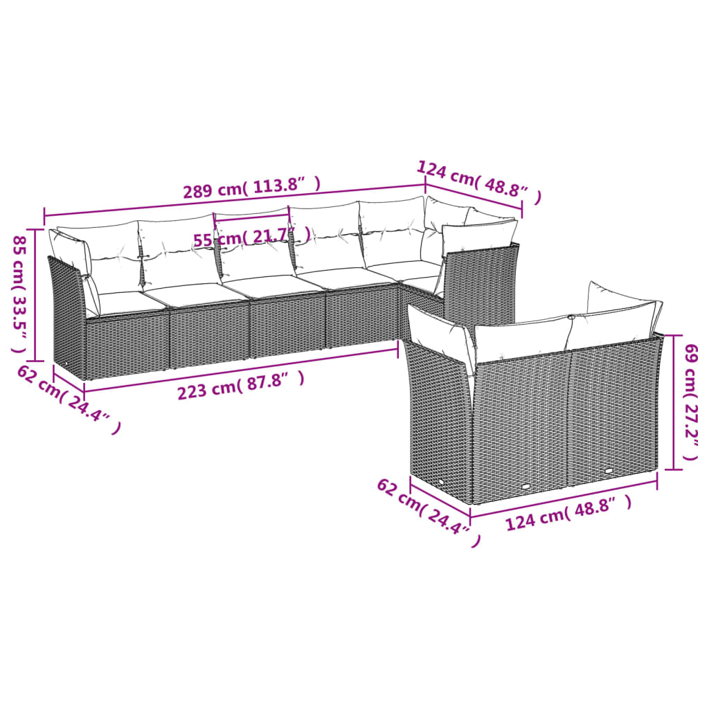 vidaXL Set mobilier de grădină cu perne, 8 piese, negru, poliratan
