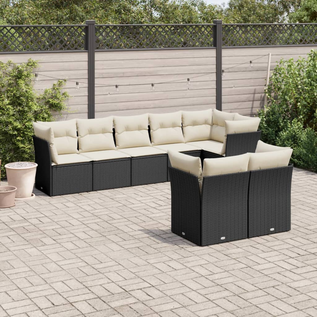 vidaXL Set mobilier de grădină cu perne, 8 piese, negru, poliratan vidaXL Set mobilier de grădină cu perne, 8 piese, negru, poliratan