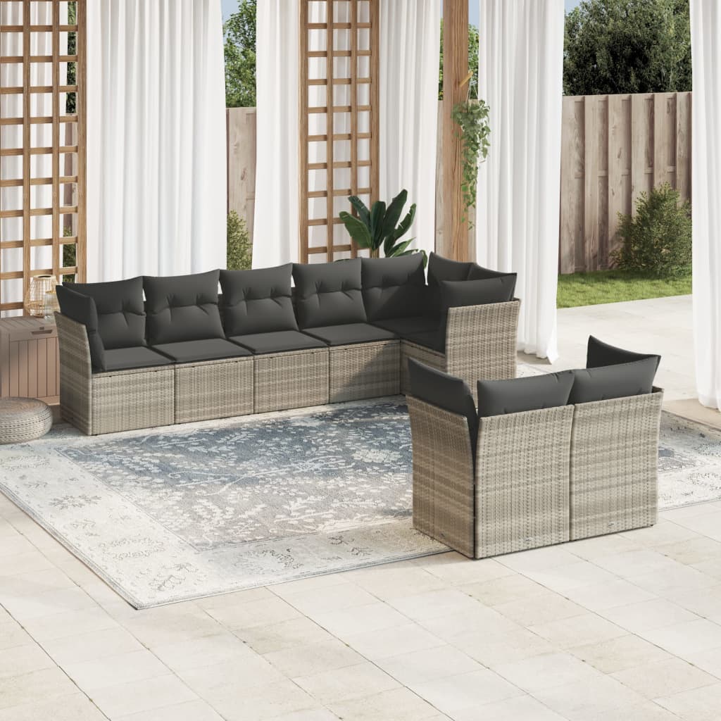 vidaXL Set mobilier de grădină cu perne, 8 piese gri deschis poliratan vidaXL Set mobilier de grădină cu perne, 8 piese gri deschis poliratan