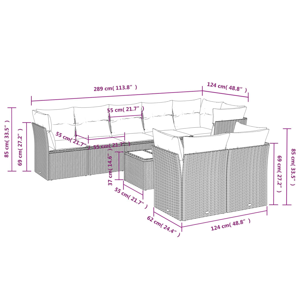 vidaXL Set mobilier de grădină cu perne, 9 piese, negru, poliratan vidaXL Set mobilier de grădină cu perne, 9 piese, negru, poliratan