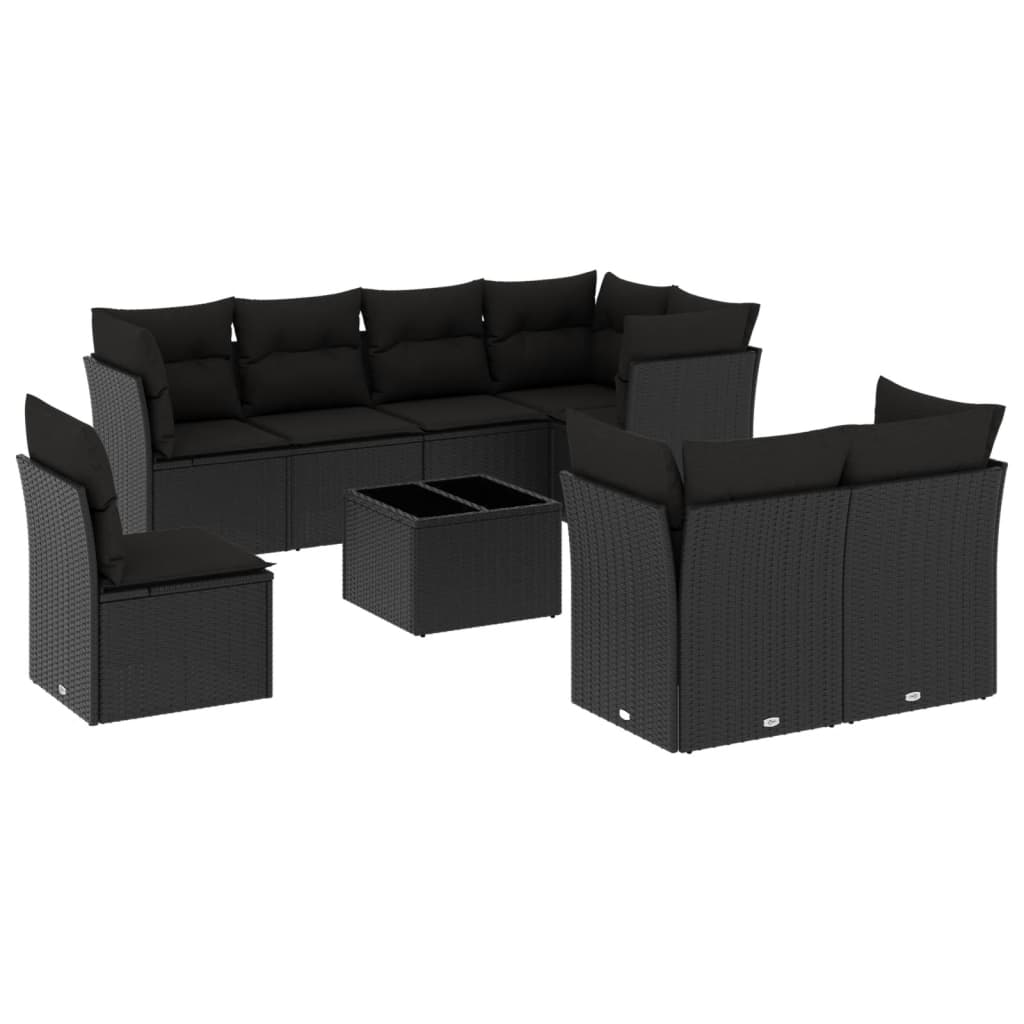 vidaXL Set mobilier de grădină cu perne, 9 piese, negru, poliratan vidaXL Set mobilier de grădină cu perne, 9 piese, negru, poliratan