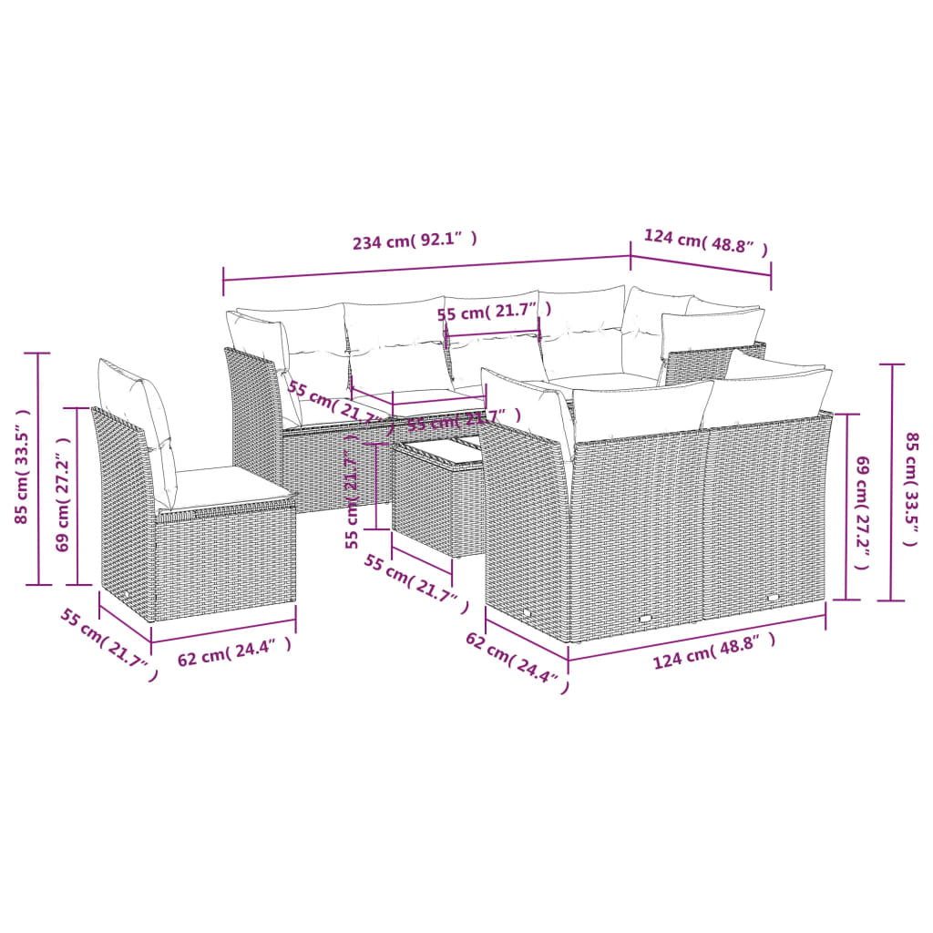 vidaXL Set mobilier de grădină cu perne, 9 piese, negru, poliratan vidaXL Set mobilier de grădină cu perne, 9 piese, negru, poliratan