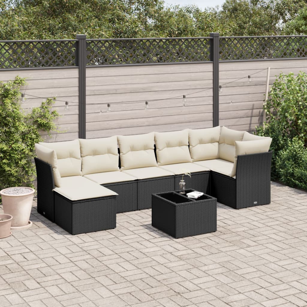 vidaXL Set mobilier de grădină cu perne, 8 piese, negru, poliratan vidaXL Set mobilier de grădină cu perne, 8 piese, negru, poliratan