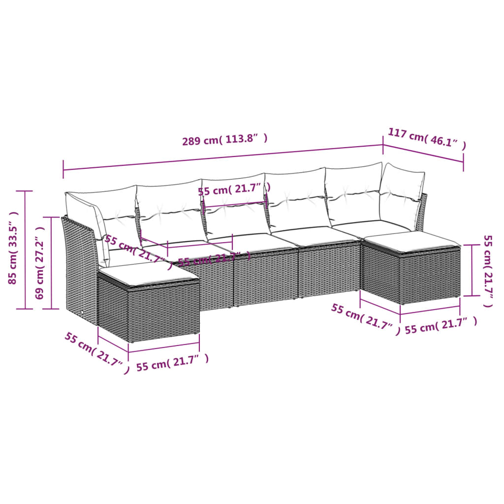 vidaXL Set mobilier de grădină cu perne, 8 piese, negru, poliratan