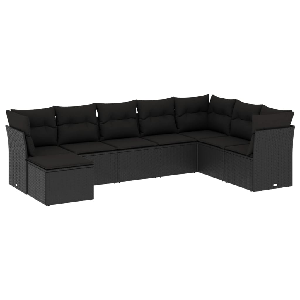 vidaXL Set mobilier de grădină cu perne, 8 piese, negru, poliratan vidaXL Set mobilier de grădină cu perne, 8 piese, negru, poliratan