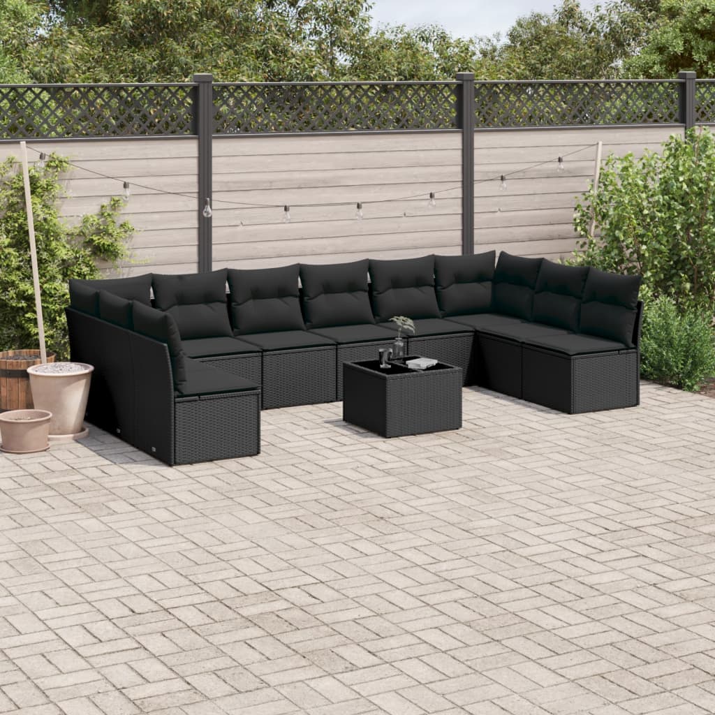 vidaXL Set canapele de grădină cu perne, 11 piese, negru, poliratan vidaXL Set canapele de grădină cu perne, 11 piese, negru, poliratan